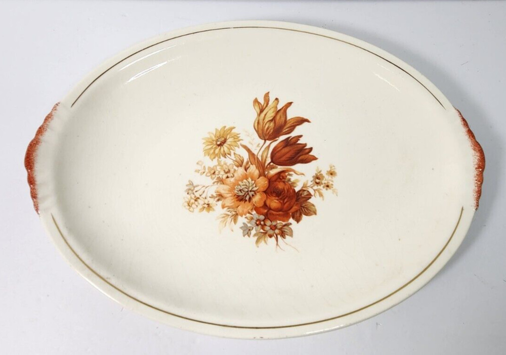 Vtg Appetizer Plate Platter Paden City Pottery Orange Poppy Fall 10" MCM Oval